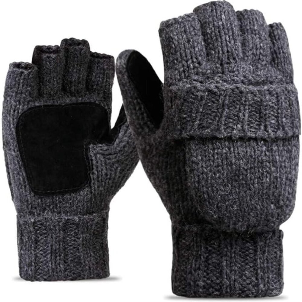Half-Finger Flip Cover Gloves Wool Blend Knitted Winter Warm Gloves Men Women
